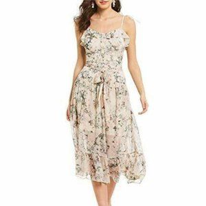 Chelsea & Violet Blush Pink Floral Ruffle Tie Up Sleeveless Midi Dress 6 Small